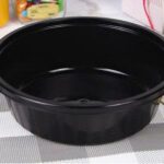 Tray-GMP QR195-S(61) Black – 1,050ml Round Disposable Plastic Bowl, Compatible with Film Sealing or Lid